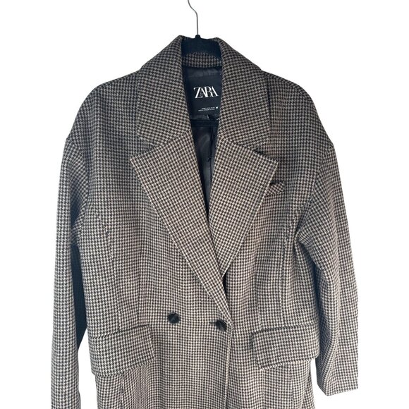 ZARA Medium Tailored Houndstooth Wool Coat - Picture 8 of 15